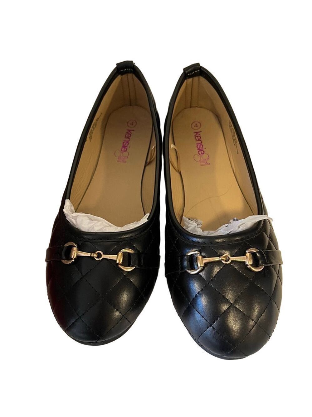 Black Quilted Ballerina Flats Youth Size 4 NIB Kensington Girl